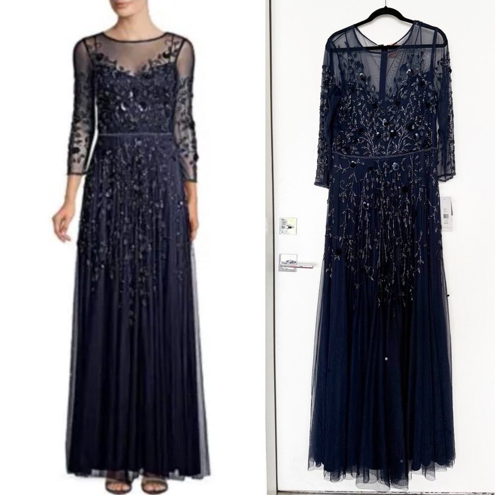 NWT NEW Theia Blue Beaded Evening Gown Size 16